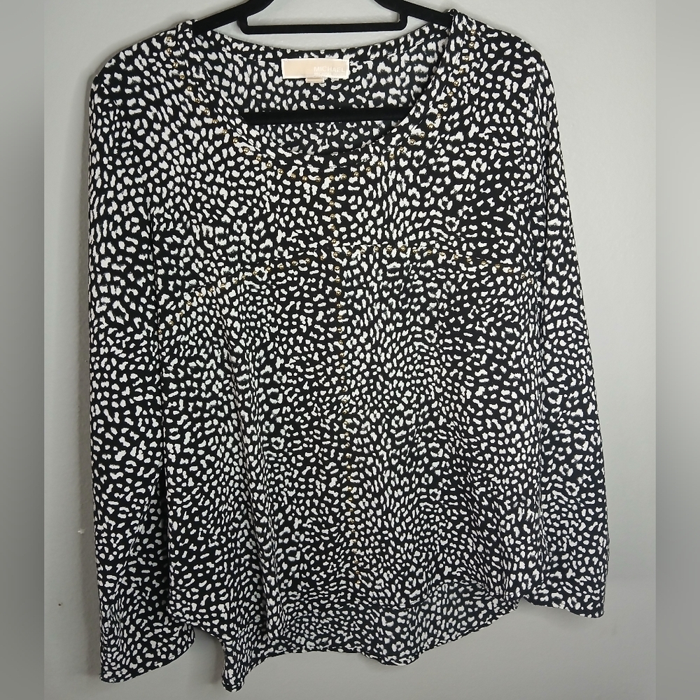 Michael Kors Women's Black and White Patterned Top‎